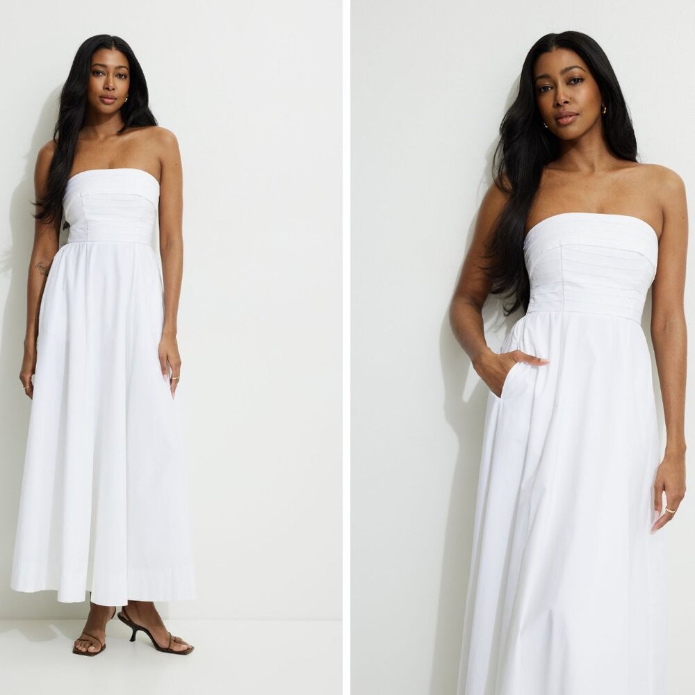 Dynamite White Pintuck Poplin Maxi Tube Dress
